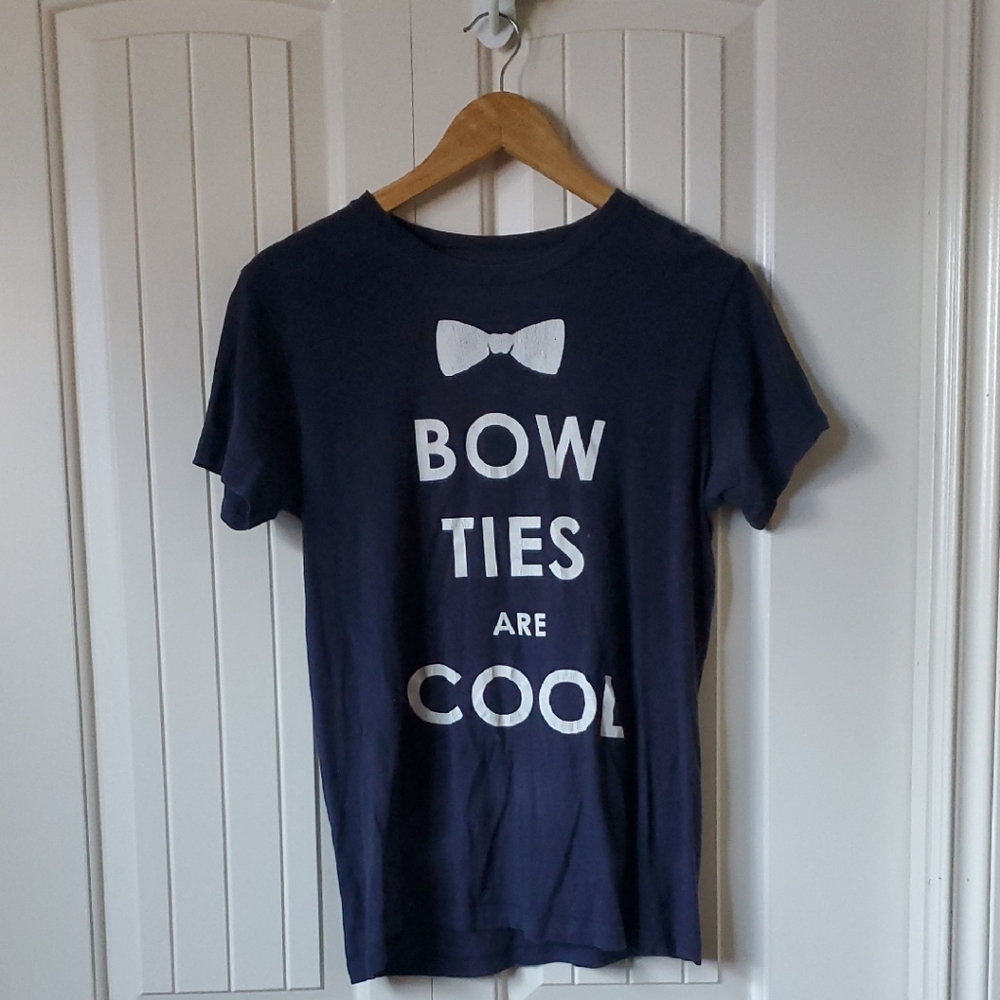 Navy Blue Graphic Tee with Bow Tie Print